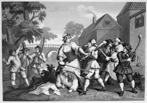 Hudibras Ritari alistuu Trullalle tekijältä William Hogarth