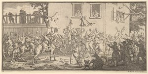 Hudibras ja Skimmington Seventeen Small Illustrations Samuel Butlerin Hudibras..., 1721-26. tekijältä William Hogarth