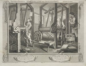 Teollisuus ja joutilaisuus: The Fellow Prentices kutomakoneissaan tekijältä William Hogarth