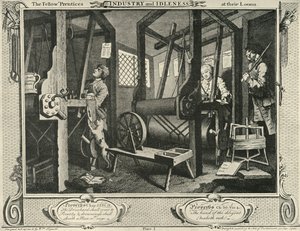 Weavers Workshopin sisustus, 1747, 1925. tekijältä William Hogarth