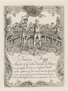 Hogarthin suunnittelema James Figgin kauppakortti tekijältä William Hogarth