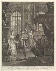 Kuningas Henrik Kahdeksas ja Anna Bullen, n. 1728. tekijältä William Hogarth