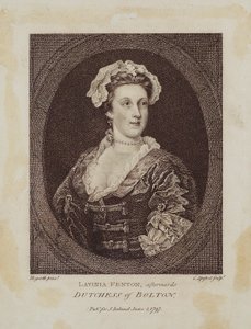 Lavinia Fenton, myöhemmin Boltonin herttuatar, kaiverrus Cornelius Apostool (1762-1844), 1797 (pistekaiverrus) tekijältä William Hogarth