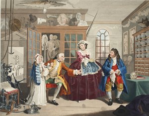 Marriage a la Mode, Levy III, The Inspection, kuvitus teoksesta "Hogarth Restored: The Whole Works of kuuluisan William Hogarthin, uudelleenkaiverrettu Thomas Cook", pub. 1812 (käsinvärinen kaiverrus) tekijältä William Hogarth