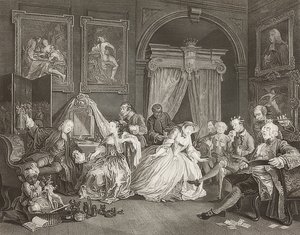 Avioliitto à la Mode / avioliitto muodin mukaan. Arkki 4: WC / Kreivitärvipu. 1745 (katso myös kuva numero 2221) tekijältä William Hogarth