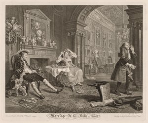 Muodikas avioliitto: Levy II, 1745. tekijältä William Hogarth