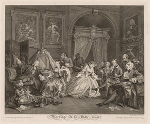Muodikas avioliitto: WC-kohtaus, 1745. tekijältä William Hogarth