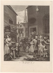 Keskipäivä, lehti 2 sarjasta "Neljä vuorokaudenaikaa" tekijältä William Hogarth