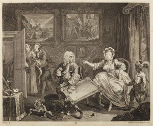 Laatta 2 sarjasta "Porton tie" tekijältä William Hogarth
