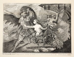 Saatana, synti ja kuolema, pub. 1792 tekijältä William Hogarth