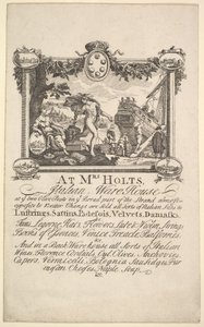 Kauppakortti rouva Holtsin italialaiselle varastolle, 1720-72. tekijältä William Hogarth