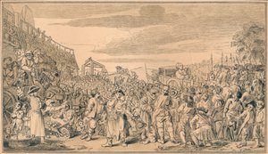 Luonnos Teollisuuden ja tyhjäkäynnin levylle XI, 1747 tekijältä William Hogarth