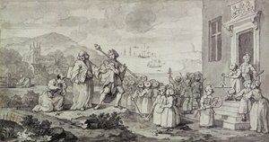 Tutkimus Foundlingsille (kynä, muste ja pesu paperille) tekijältä William Hogarth