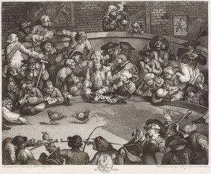 Ohjaamo / Der Hahnenkampfplatz. 1759 tekijältä William Hogarth