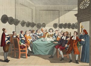 Komitea Samuel Butlerin (1612-80) "Hudibrasista", kuvitus teoksesta "Hogarth Restored: The Whole Works of the kuuluisan William Hogarthin, uudelleenkaiverrettu Thomas Cook", pub. 1812 (käsinvärinen tekijältä William Hogarth