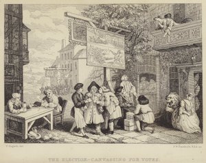 Vaalit – äänestys: satiiri vuoden 1755 parlamenttivaaleista, yksi neljästä sarjasta, jonka otsikko on Huumoria vaaleista tekijältä William Hogarth