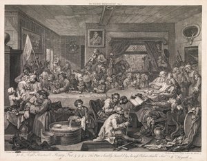Vaalit, taulu 1: "Vaalikestit" tekijältä William Hogarth