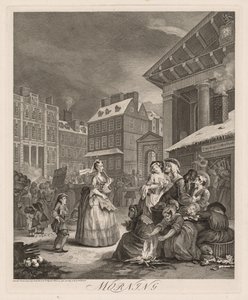 Neljä kertaa vuorokaudessa: Aamu, 1738. tekijältä William Hogarth