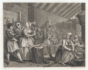The Porto Lodged in Bridewell, suunniteltu 1732, painettu 1744 (Etsaus ja kaiverrus) tekijältä William Hogarth