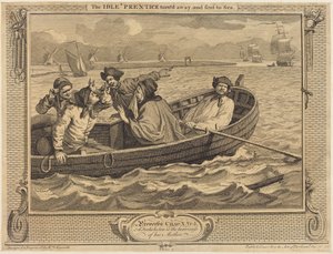 Joutilas oppipoika käännytetään pois ja lähetetään merille tekijältä William Hogarth