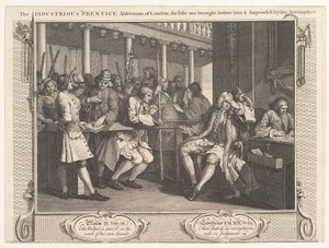 The Industrious Prentice Alderman of London, The Idle One Brought Before Hi..., 30. syyskuuta 1747. tekijältä William Hogarth