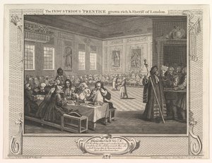 The Industrious Prentice Gown Rich ja Sheriff of London Industry and Idl..., 30. syyskuuta 1747. tekijältä William Hogarth