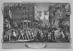 The Industrious Prentice Lord-Mayor of London - Kilpi 12 julkaisusta Industry and Idleness, 1747 tekijältä William Hogarth
