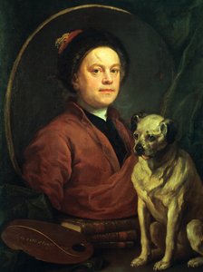 Taidemaalari ja mopsi, 1745 tekijältä William Hogarth