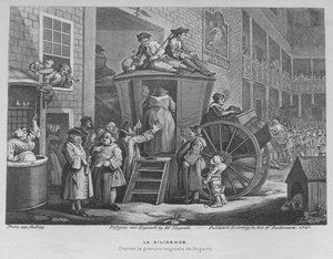 The Stage Coach tai Country Inn Yard, 1747 tekijältä William Hogarth