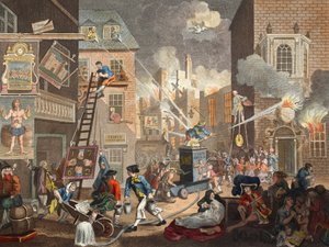 The Times, levy I, kuvitus teoksesta "Hogarth Restored: The Whole Works of kuuluisan William Hogarthin, uudelleenkaiverrettu Thomas Cook", pub. 1812 (käsinvärinen kaiverrus) tekijältä William Hogarth