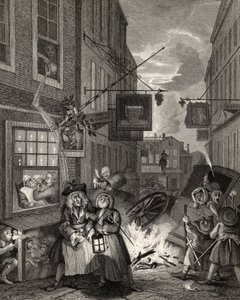 Times of the Day: Night, teoksesta The Works of William Hogarth, julkaistu 1833 tekijältä William Hogarth