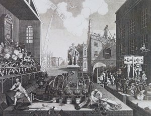 Kaksi rikollista pillerissä tai osakkeissa Lontoossa tekijältä William Hogarth
