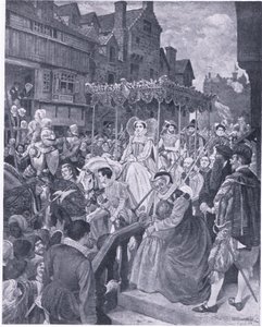 Kuningatar Maryn osavaltion tulo Edinburghiin 1561, Waverley Book Companyn julkaisemasta Cassells History of the British Peoplesta, noin 1950-luku (litho)