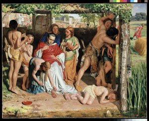 Käännyntynyt brittiläinen perhe, joka suojaa kristittyä lähetyssaarnaajaa druidien vainosta, 1850