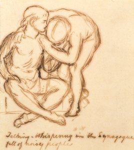 Puhuminen - Kuiskaus synagogassa täynnä meluisia ihmisiä (kynä ja seepiamuste paperilla) tekijältä William Holman Hunt