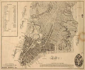 New Yorkin kaupungin suunnitelma [pohjoiseen East 31st Streetiin asti], 1817 (musta muste paperille, kankaalla) tekijältä William Hooker