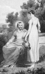 Kristus ja Samarialainen nainen, pastori J. Milnerin teoksesta Siunatun Herramme ja Vapahtajamme Jeesuksen Kristuksen historia ja elämä, julkaisija B. Crosby, 1808