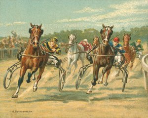 Historialliset ja nykyaikaiset kilpailut, ravi- ja tahdistuskisat (chromolitho)