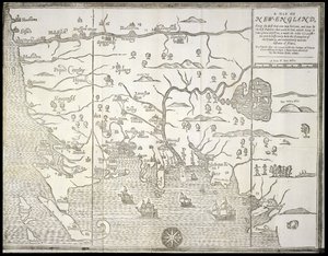 Uuden-Englannin kartta, kirjasta "Kertomus intiaanien vaikeuksista", William Hubbard ja John Foster tekijältä William Hubbard