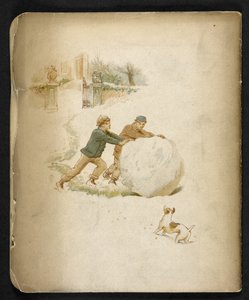 Lapset ja lumipallo.  The Holiday Train: kappale "Dulce Domum" ... Kuvittanut W. J. Webb.  Frederick Langbridge  Lontoo, 1891 tekijältä William J. Webbe or Webb