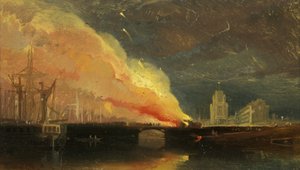 Bristol Riots: Tullitalojen polttaminen Prince Street Bridgellä St Mary Redcliffen kanssa tekijältä William James Muller