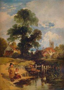 Jokikohtaus lasten kanssa Nuoret onkijat, 1843 tekijältä William James Muller