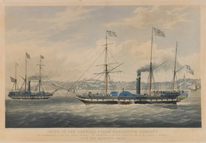 General Steam Navigation Companyn alukset. 800-tonninen Caledonia lähdössä Hampurista - 800-tonninen Neptune tulossa Elbeen matkalla Hampuriin Hänen Majesteettinsa postin kanssa. tekijältä William John Huggins