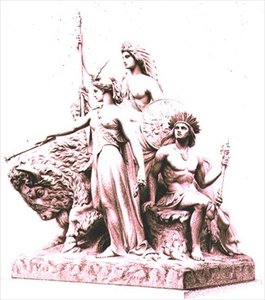 Amerikka, John Bellin (1811-1895) marmoriryhmän taiteilijan kaiverrus The Albert Memorialissa, Hyde Parkissa, pubissa. by Virtue and Company (kaiverrus) tekijältä William John Roffe