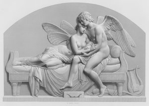 Cupid and Psyche, J Gibsonin, RA, patsaasta kuningattaren kokoelmassa (kaiverrus)
