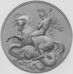 St George, W Wyonin mitalista, RA, teloitettiin Hänen kuninkaalliselle korkeudelleen prinssi Albertille, kaiverrettu W Roffe F Roffen piirustuksesta (kaiverrus)