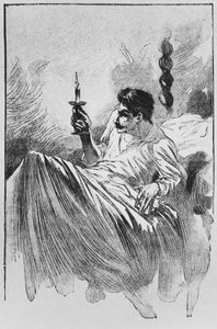 Kertoja sängyssä, kuvitus Guy de Maupassantin (1850–1893) Le Horlasta, kaiverrettu Georges Lemoine, Pariisi, Editions Albin Michel, n. 1910 (puukaiverrus) tekijältä William Julian Damazy