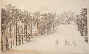 Chiswick, ensimmäinen malli Exedralle (kynä ja muste ja pesu paperille) tekijältä William Kent