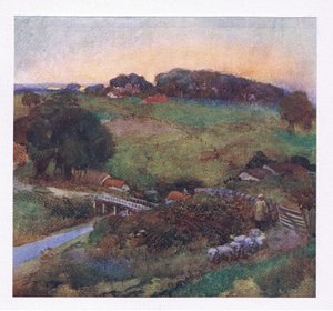 Jos jonkun tavallisen aitaamattomiin rajoihin eksyi, hän ajaa laumansa poimimaan niukkaa terää (väri litho) tekijältä William Lee Hankey