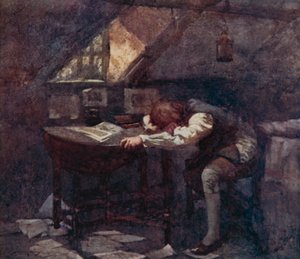 Kuvitus Oliver Goldsmithin teoksesta The Deserted Village (värilitho) tekijältä William Lee Hankey